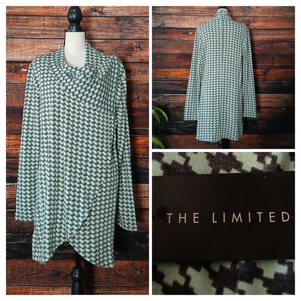 NWT The Limited XL Convertible Cardigan Sweater Green Gray Houndstooth